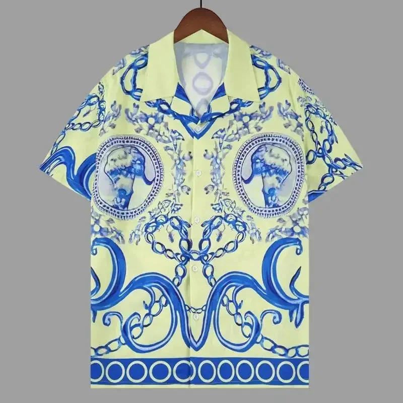 

Men's Baroque Cut Printed Short Sleeve Shirt Ultra Thin Shirt Luxury Art Portrait Pattern Social Shirt Men's Fashion 2024