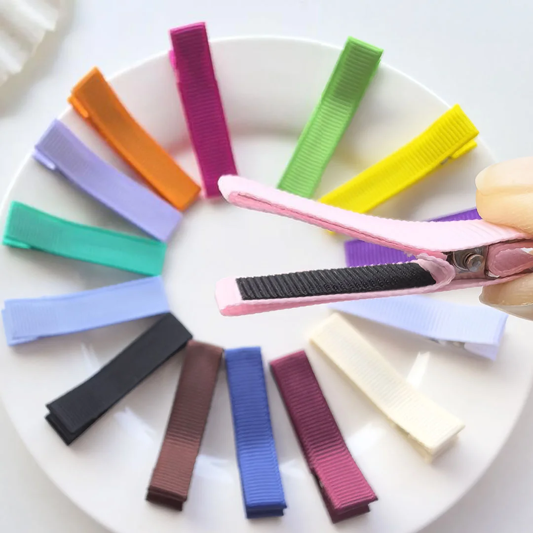 

200 pcs/Lot, 5CM Grosgrain Ribbon Covered Hair Clips For Baby Girls DIY Hair Accessories