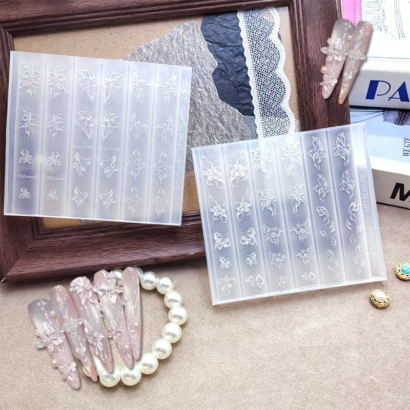 3D Relief Ice Crystal Nail Mold Flower Reusable Silicone Hand Carved Floral Nail Art Jewelry Making Flower Template Decor Tool