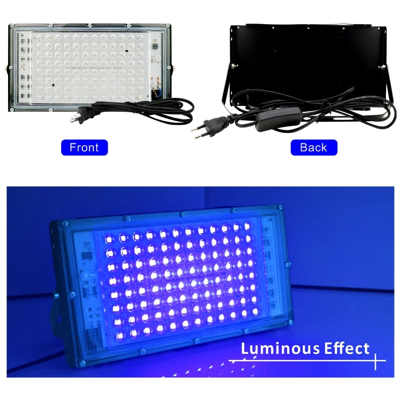 Projecteur Led Fluorescent UV 110V 220V 50W 100W, lampe de fête 395nm 400nm IP65, étanche, Ultraviolet, lampe de scène avec prise US/EU