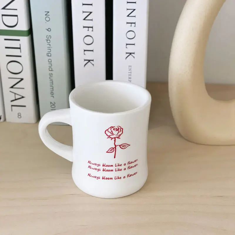 Lily of The Valley Rose Ceramic Mug, Korean High-value Coffee Cup with Lid Spoon Milk Breakfast Cup Home Office Use Drinkware