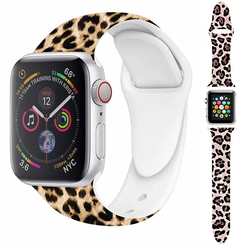 Leopard Strap For Apple Watch Band 45mm 44mm 40mm 38mm 42mm Printing Silicone Belt Bracelet for iWatch Series 7 6 SE 5 4 3 2 1