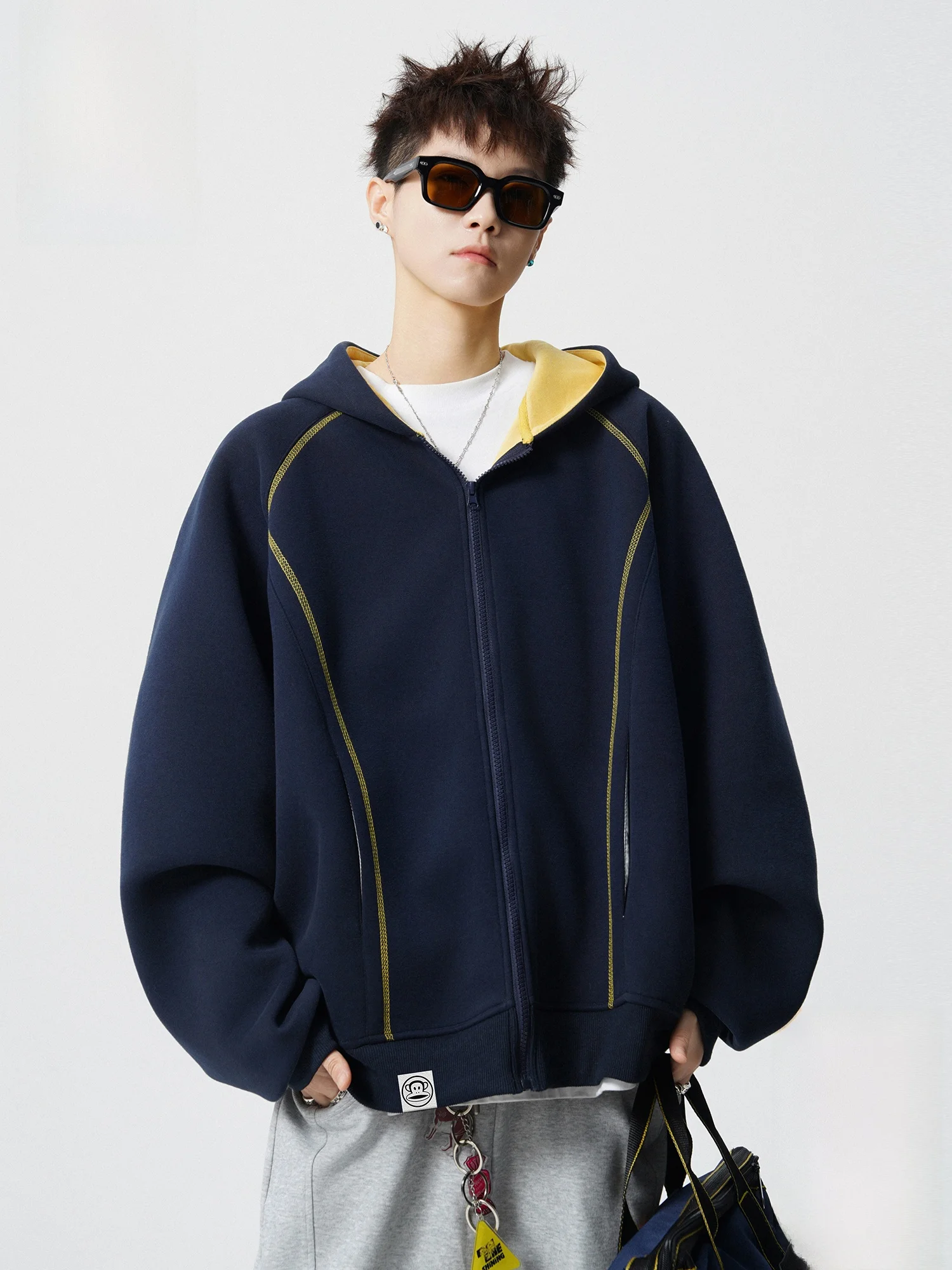 

Толстовка-кардиган Paul Frank M: Весенняя модная повседневная свободная модель из смесового хлопка и полиэстера на молнии с анималистическим принтом для пар