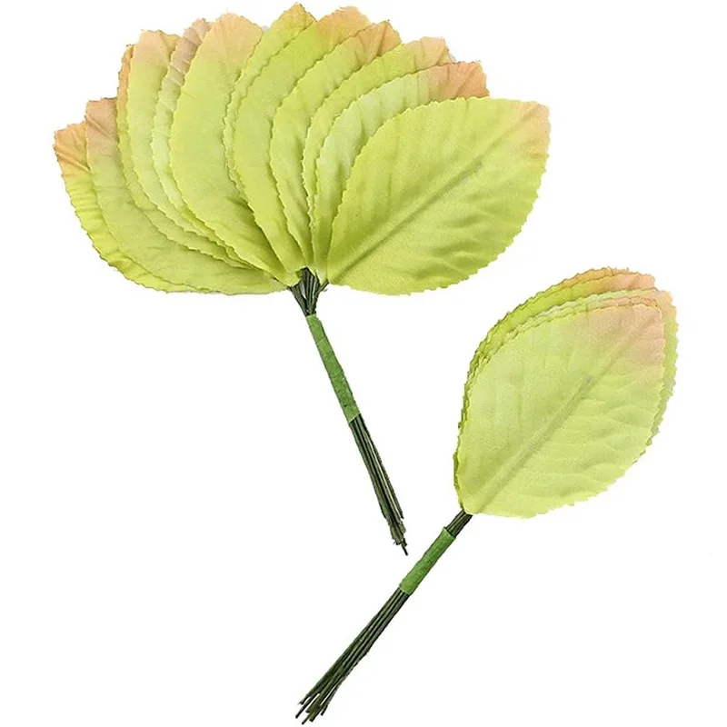 50Pcs Silk Leaf Green Artificial Leaves Bulk Fake Rose Wire Leaves Fabric Leaves For Bouquet Wreath DIY Craft Scrapbooking Decor