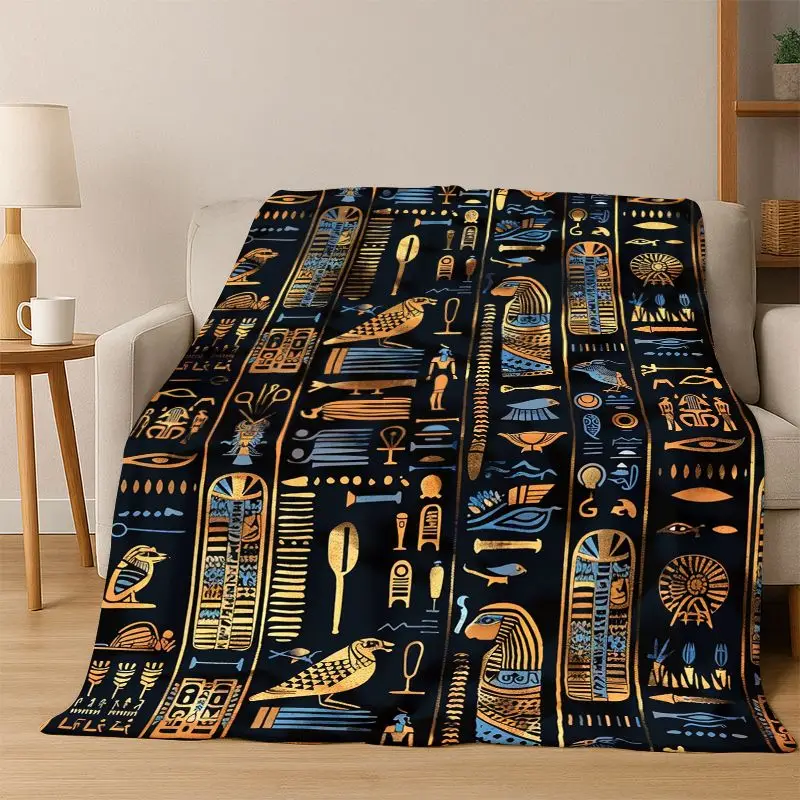 Egyptian Mythological mural pictograph Flannel Blanket Soft Warm Blanket Throw Blanket for Bedroom Living Room Bed Travel Picnic