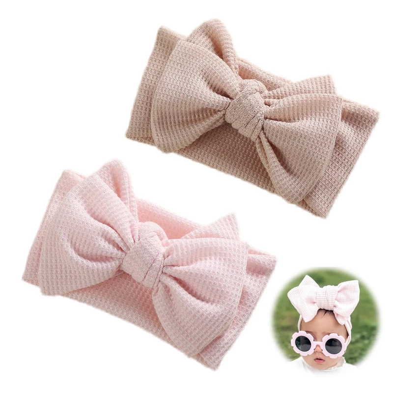 2Pcs Baby Girl Headband Set Girls Bow Knotted Hair Bands Soft Knitted Kids Headwear Pink Newborn Turban Baby Hair Accessories