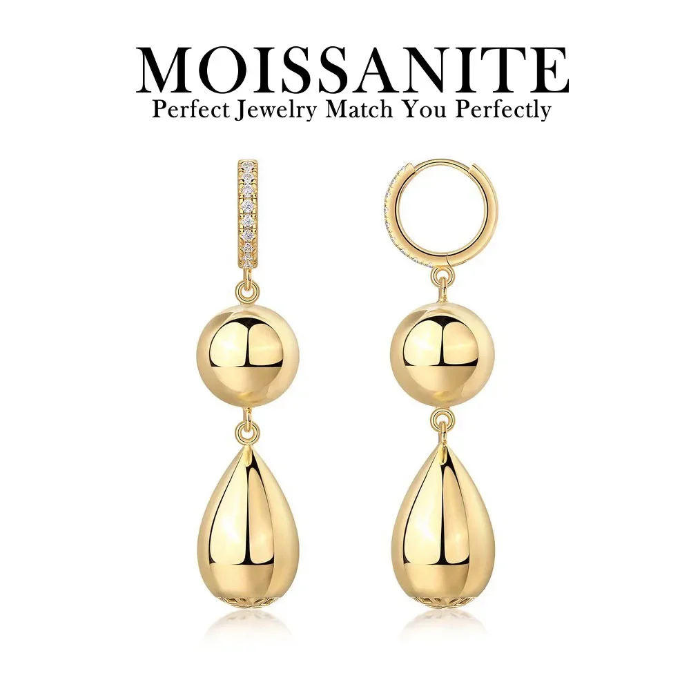 

0.27CTW Moissanite S925 Sterling Silver 18K Gold Plated Waterdrop Ball Tassel Earrings Elegant Luxury Design Women's Fashion Jew