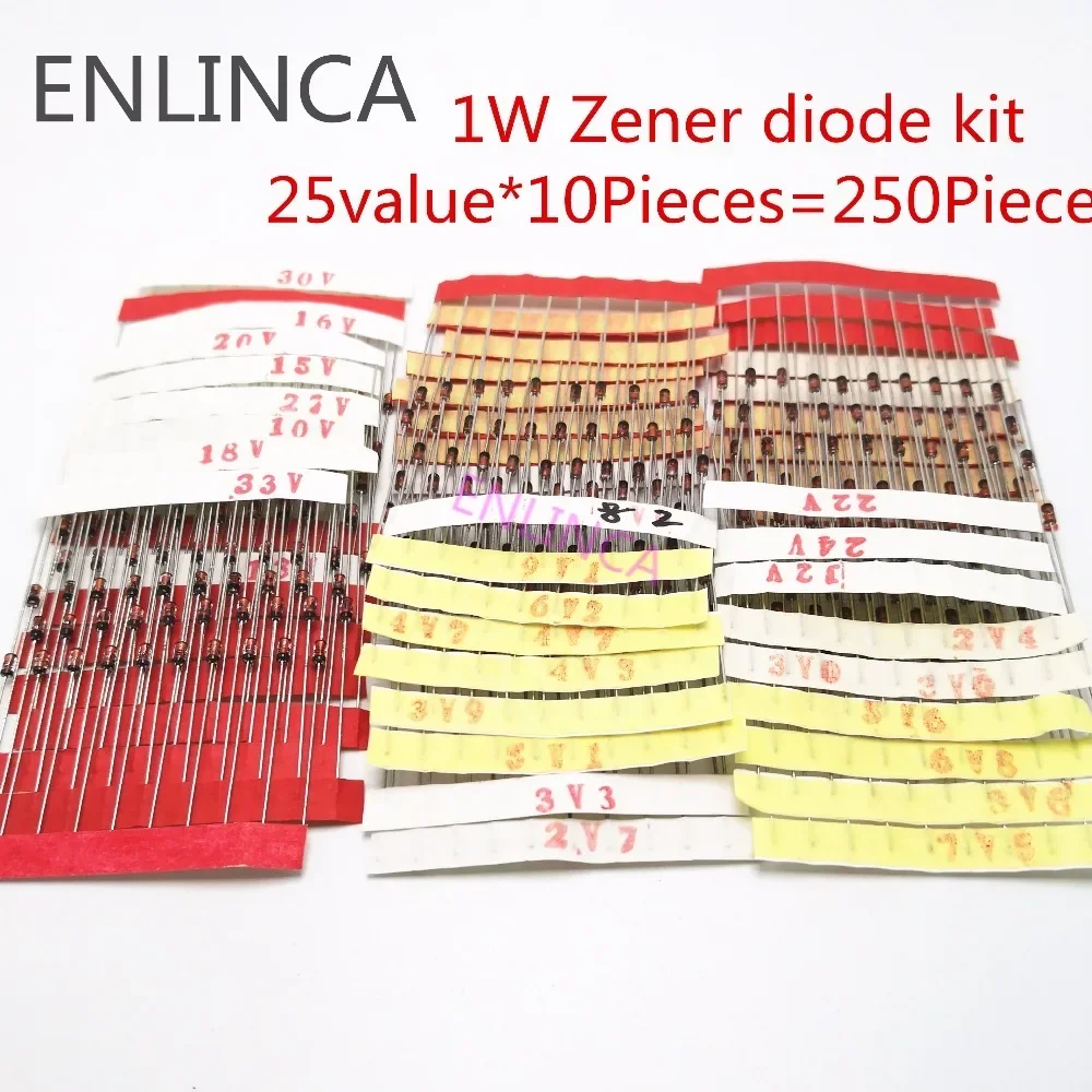 1W Zener diode kit 3V-33V 14values or 25valuesX10Pieces Assorted Assortment Set New electronic component diy kit DO-41 1N47