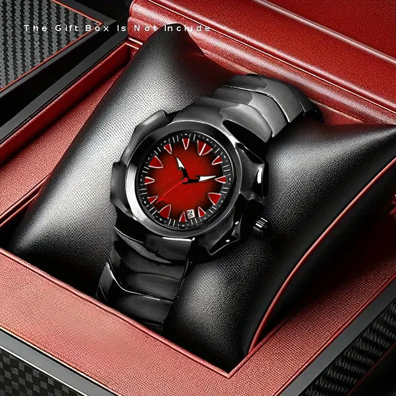 Luxury Cool Trend Men's Watches Red Dial Black Shell Y2K Unique Blade Fashion Top Analog Quartz Waterproof Wristwatches Gift