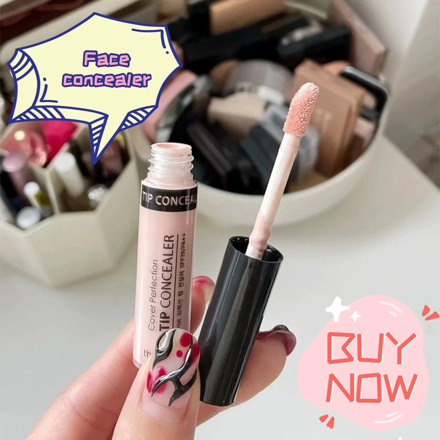 Corrector de alta cobertura Saem, maquillaje facial líquido, corrector de ojeras SPF28, protección solar para maquillaje de piel impecable, 6,5g
