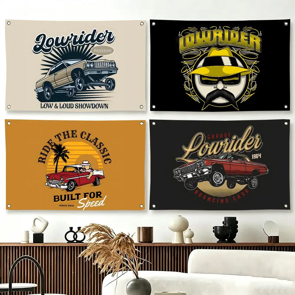 Retro Car Lowrider Flags  For Living Room Home Dorm Decor Wall Outdoor Camping Party Banner Gifts