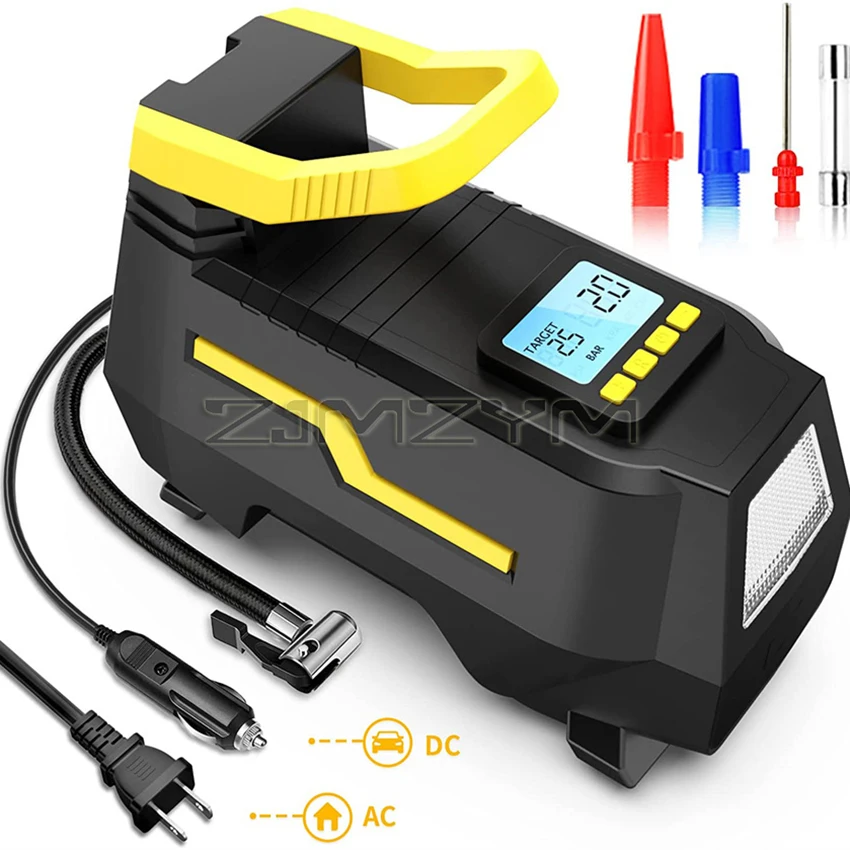 Car Tyre Inflator Air Compressor Dual Power 110V-220V AC/DC 12V Digital Portable Electric Air Pump for Vehicles Motorcycle