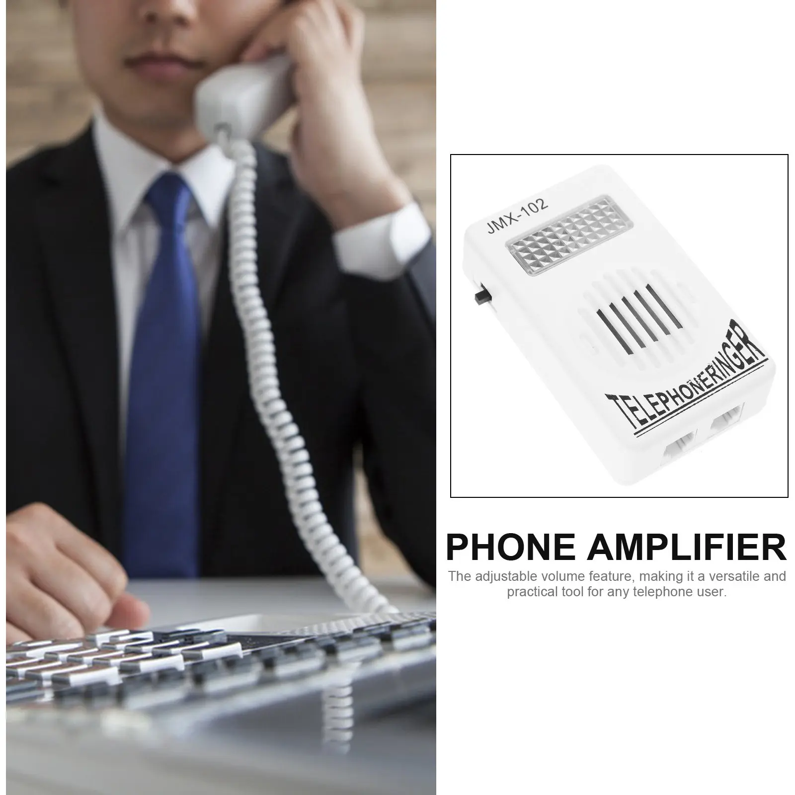White Telephone Ring Amplifier Battery-Free Adjustable Volume Landlines Phone Ring Volume Booster Amplification Device