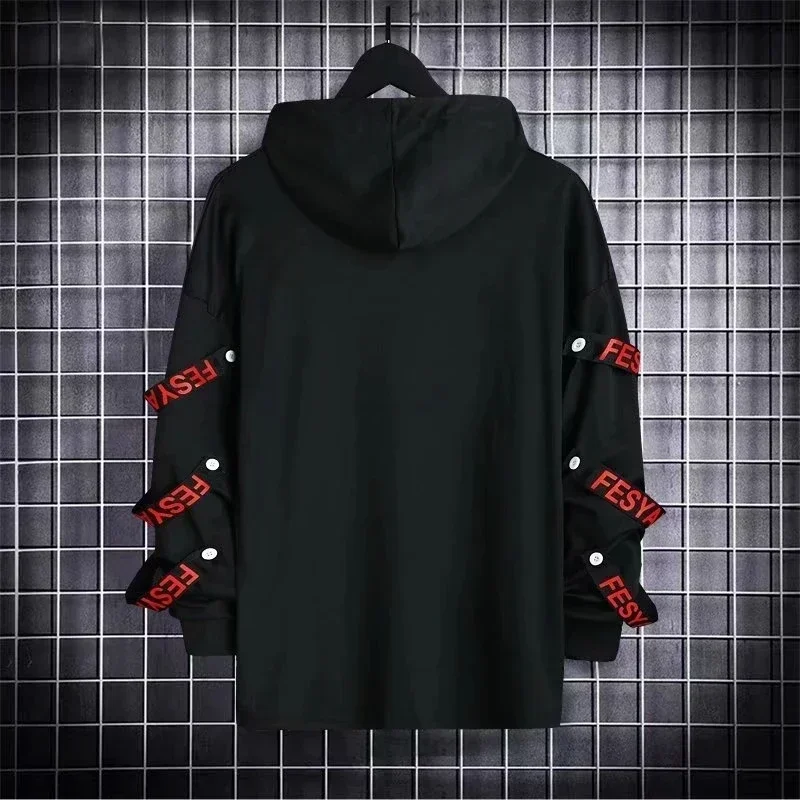 Spring Men\'s Hoodie Sweatshirt Casual Black Gothic Darkwear Hoodies Tops Techwear Hip Hop Harajuku Patchwork Streetwear Men 3XL