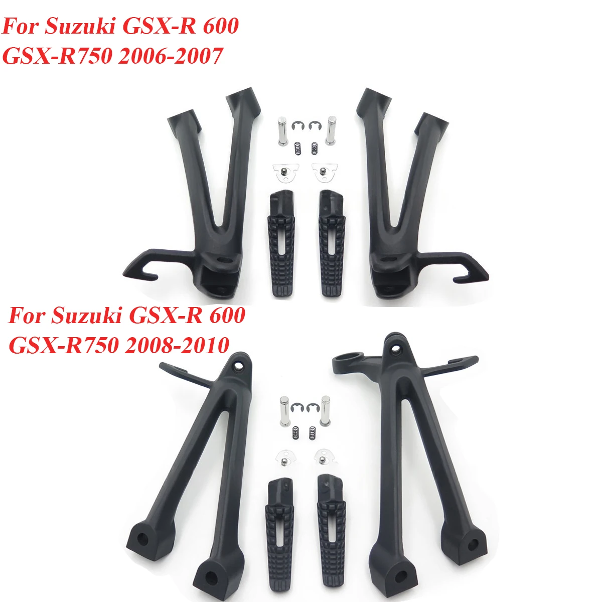 

For Suzuki GSXR 600 GSX-R750 GSXR600 GSXR750 2006 2007 2008 2009 2010 Rear Passenger Footpegs Foot Pegs Footrests Bracket Set