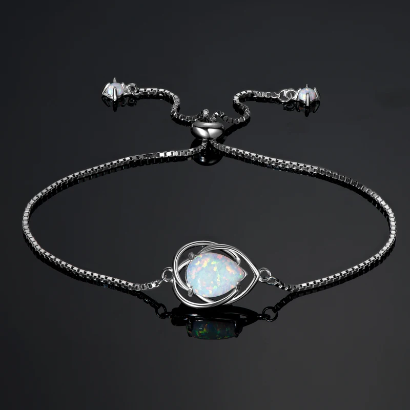 

Women 925 Sterling Silver Filigree Design Bracelet 7*10mm Pear Opal Adjustable Bracelet for Christmas Exquisite Jewelry Gift