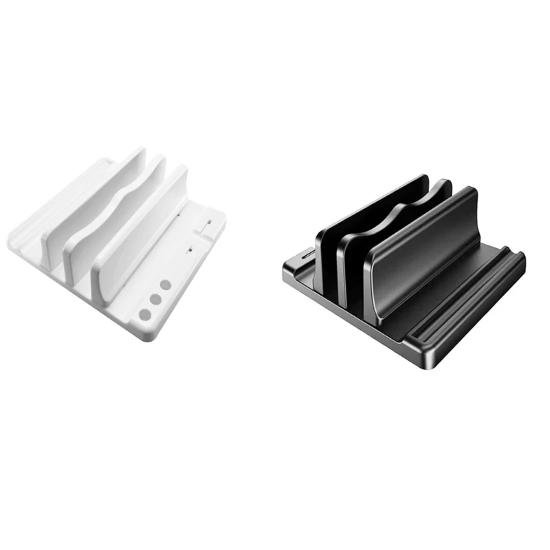 Permanenter vertikaler Laptopständer aus ABS-Kunststoff schützt Geräte. Elastomer gepolstert. Veränderbare Breite. Stiftschlitz – Detail 1