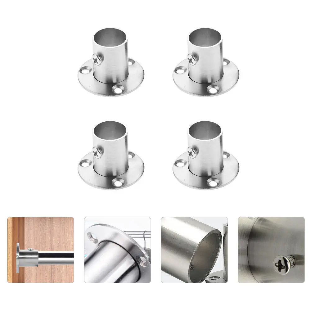 

4Pcs Adjustable Stainless Steel Closet Rod Flange Holder Bracket Support for Wardrobe Bathroom Laundry Towel Rail Socket