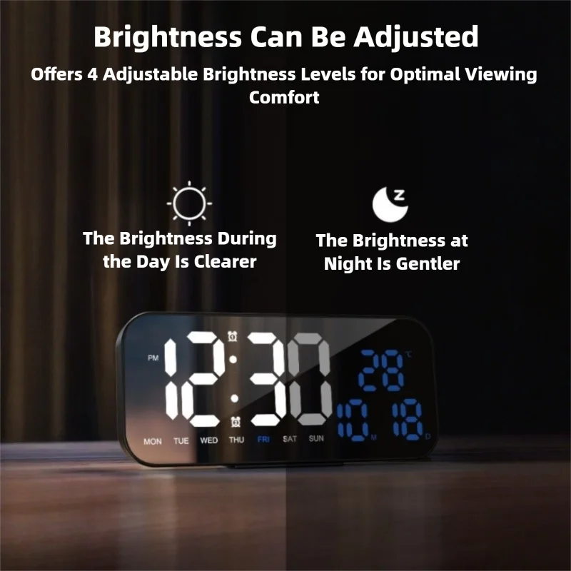 USB-betriebener digitaler Wecker TEMP Datum 2, Alarm, Timing, Countdown, Schlummer-Tischuhr, 12/24 Stunden, automatisch dimmbare LED-Wanduhr – Detail 7