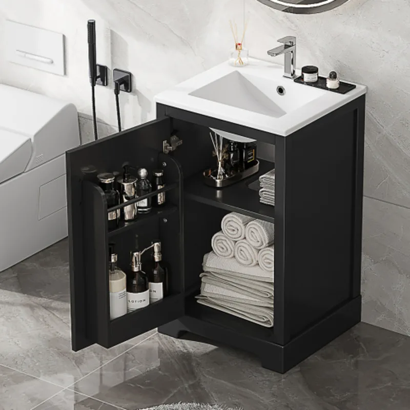 FENGSHUO Simplicity Black Bathroom Vanity With Sink Bathroom Cabinet With Soft Closing Door Storage Rack And Adjustable Shelve