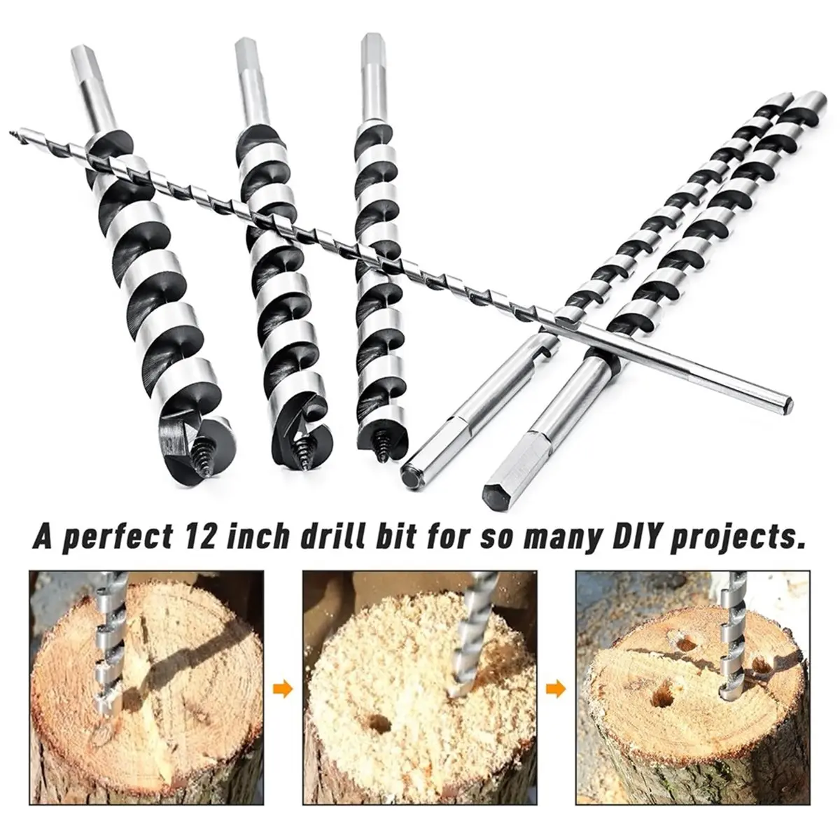 

2026 New 6Pcs 12-Inch Long Auger Drill Bit Set for Wood, 1/4"-7/8" Inch Hex Shank Ship Auger Drill Bit for Soft and Hard Wood