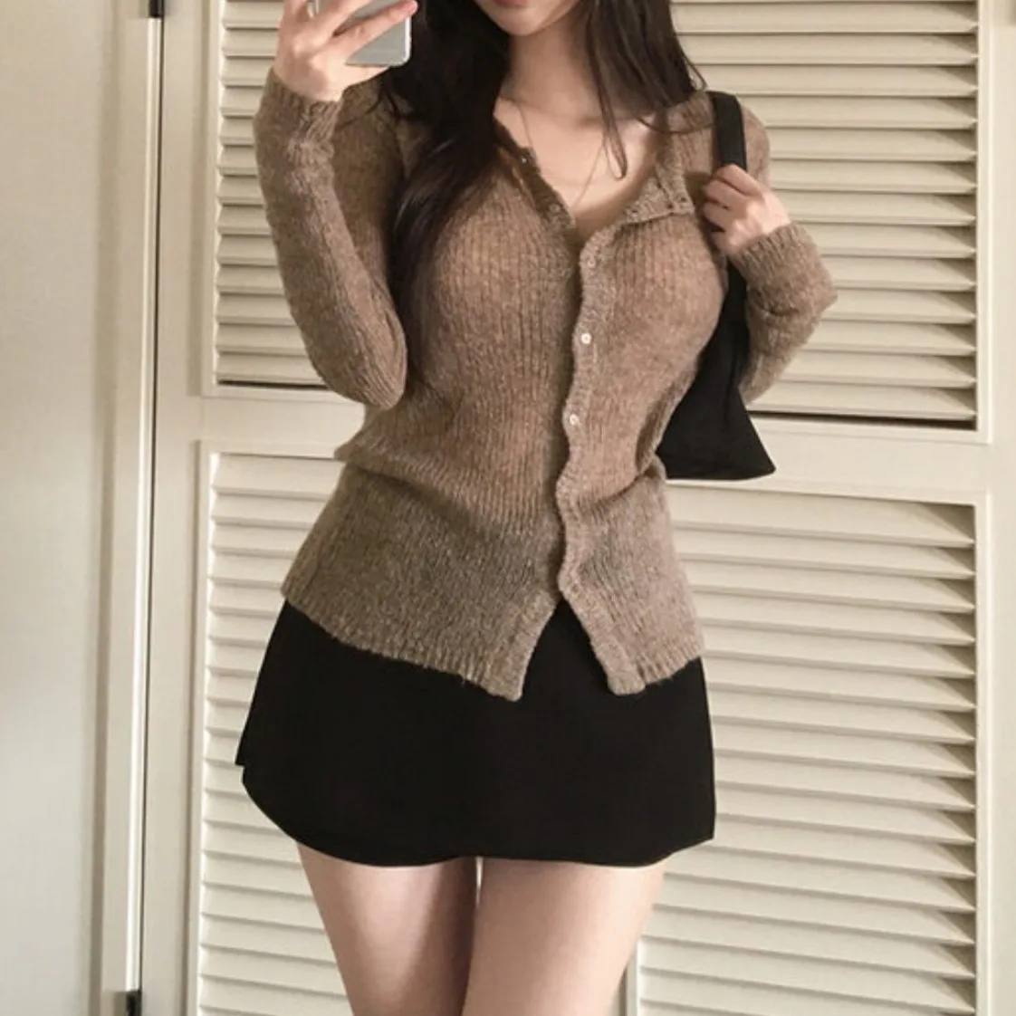 Simple round Ne Button up Knitwear Strap Set Korean Sle Soft Medium Thin Spring Autumn Winter Women's Faion