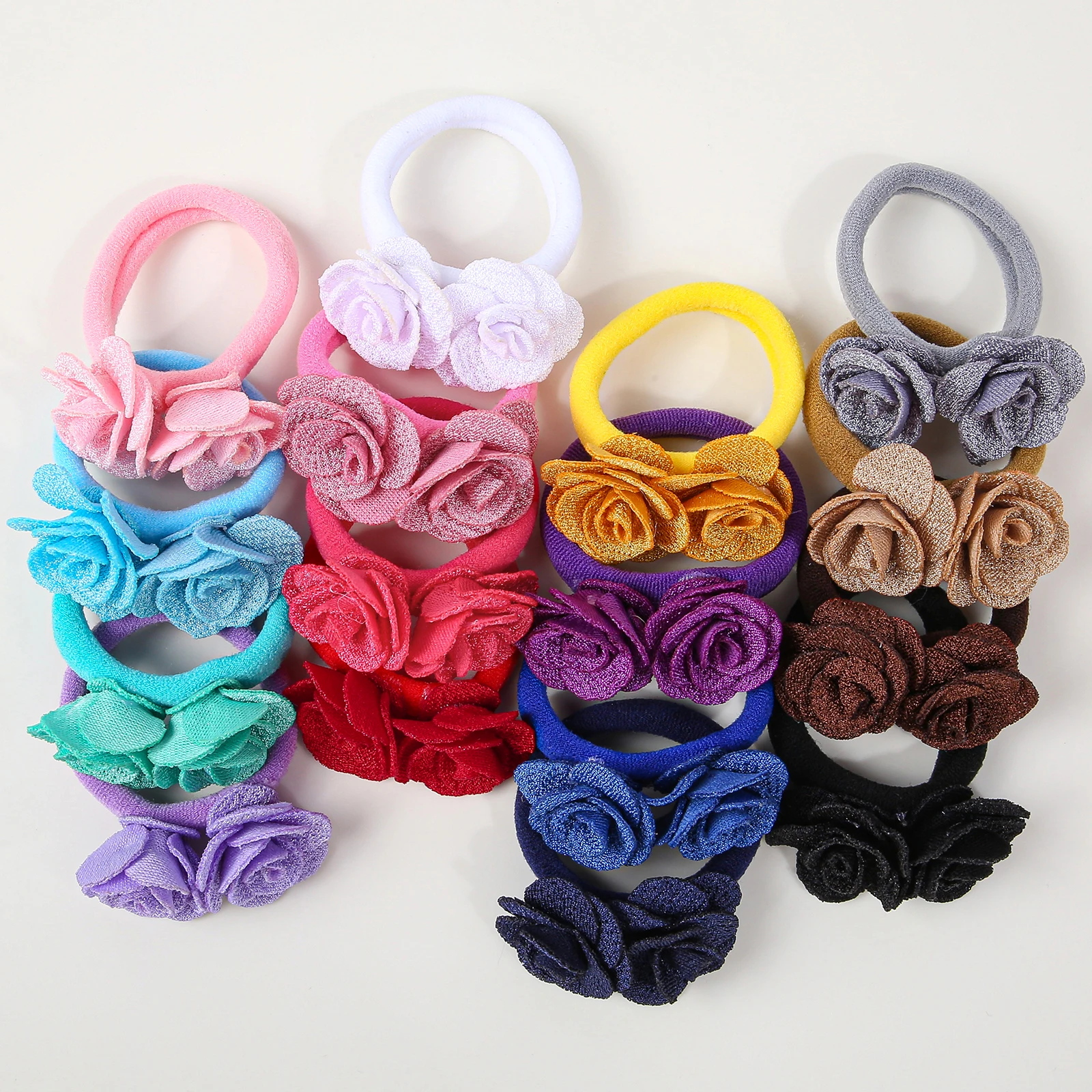 

16pcs Mini Rose Camellia Nylon Hair Band For Kids Cute Fashion Elastic Ponytail Hair Tie For Girls Women Daily Hair Accessories