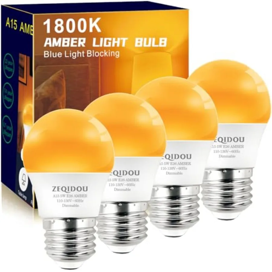 

Sleep Light Bulbs Dimmable, Blue Light Blocking, A15 E26 5W 40 Watt Equivalent Dim Light Bulb, 1800K Warm Light Bulbs for Healt