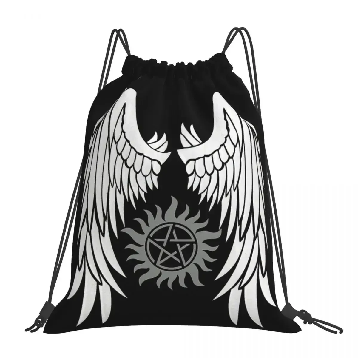 Supernatural Wings And Logo Backpacks Portable Drawstring Bags Drawstring Bundle Pocket Sports Bag BookBag For Travel Students