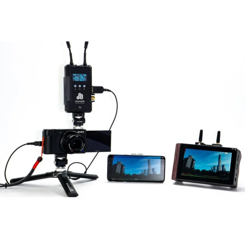 FORHOPE Wireless Video Transmission Kit 5.5 Inch XM155 Monitor XM1000S Transmitter Receiver Switchable HDMI-Compatible 1080p