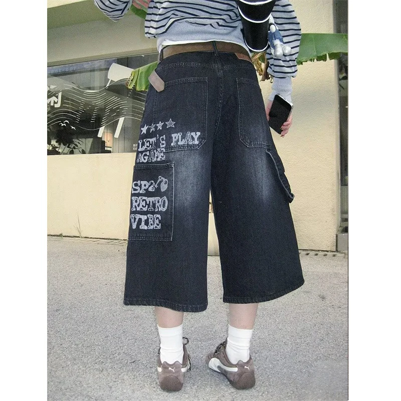 

Women Blue Y2k Baggy Embroidery Jeans Aesthetic 2000s Style Boyfriend Jean Pants Vintage Harajuku Oversize Denim Summer