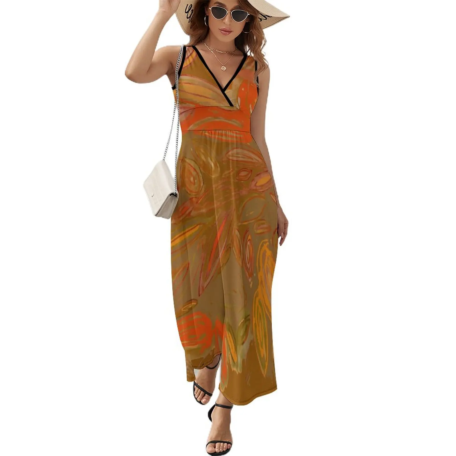 

Autumn Watercolor Leafishness, brown orange fall leaves Sleeveless Dress womens dress Clothing