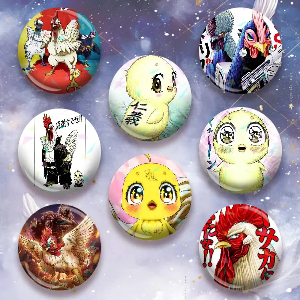 Broche de hojalata hecho a mano con icono de anime y manga Rooster Fighter para adorno de pecho, regalos y decoraciones de Pascua