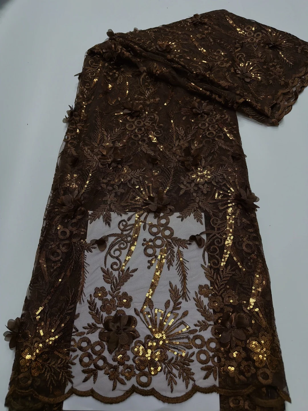 

2026 Nigerian Embroidery Lace High Quality 3D Flower French Net Sequins Tulle African Lace Fabric for Luxury Bidal Wedding Party