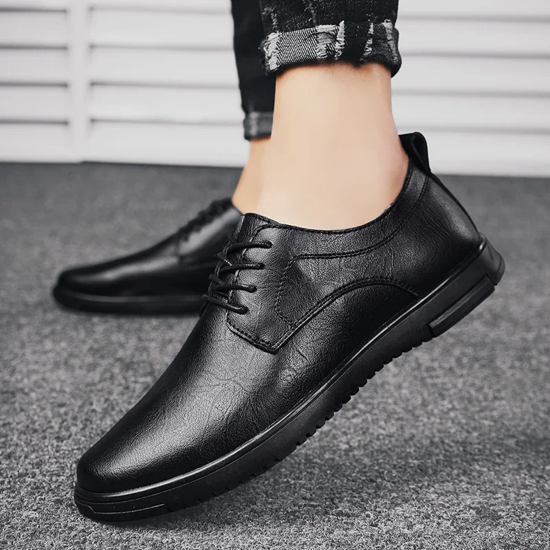 Men Genuine Leather Shoes Lace-Up oxfords Black Shoe Real Leather fashion Mens Moccasins Italian Designer Flats Shoes for men