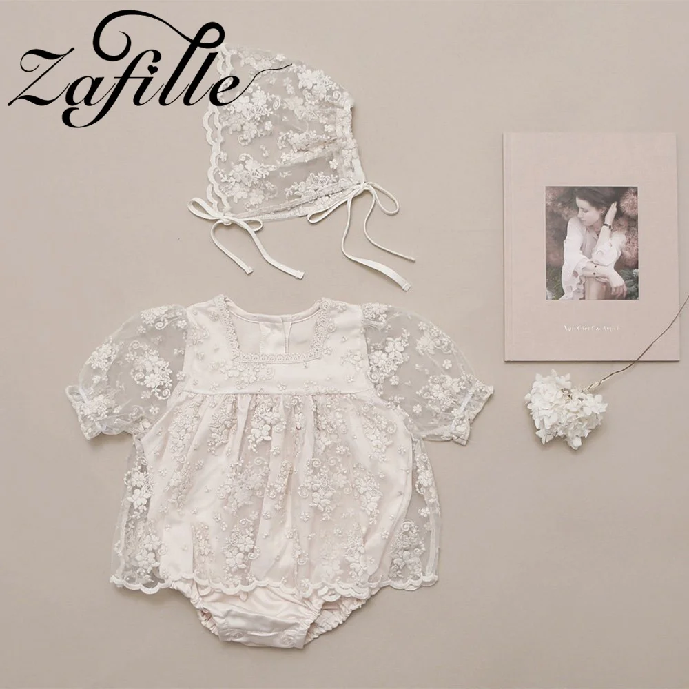 ZAFILLE White Lace Bodysuit Dress For Newborn Girls Rompers Princess Kids Baby Jumpsuit Summer Children Outfits Girl Party Suits