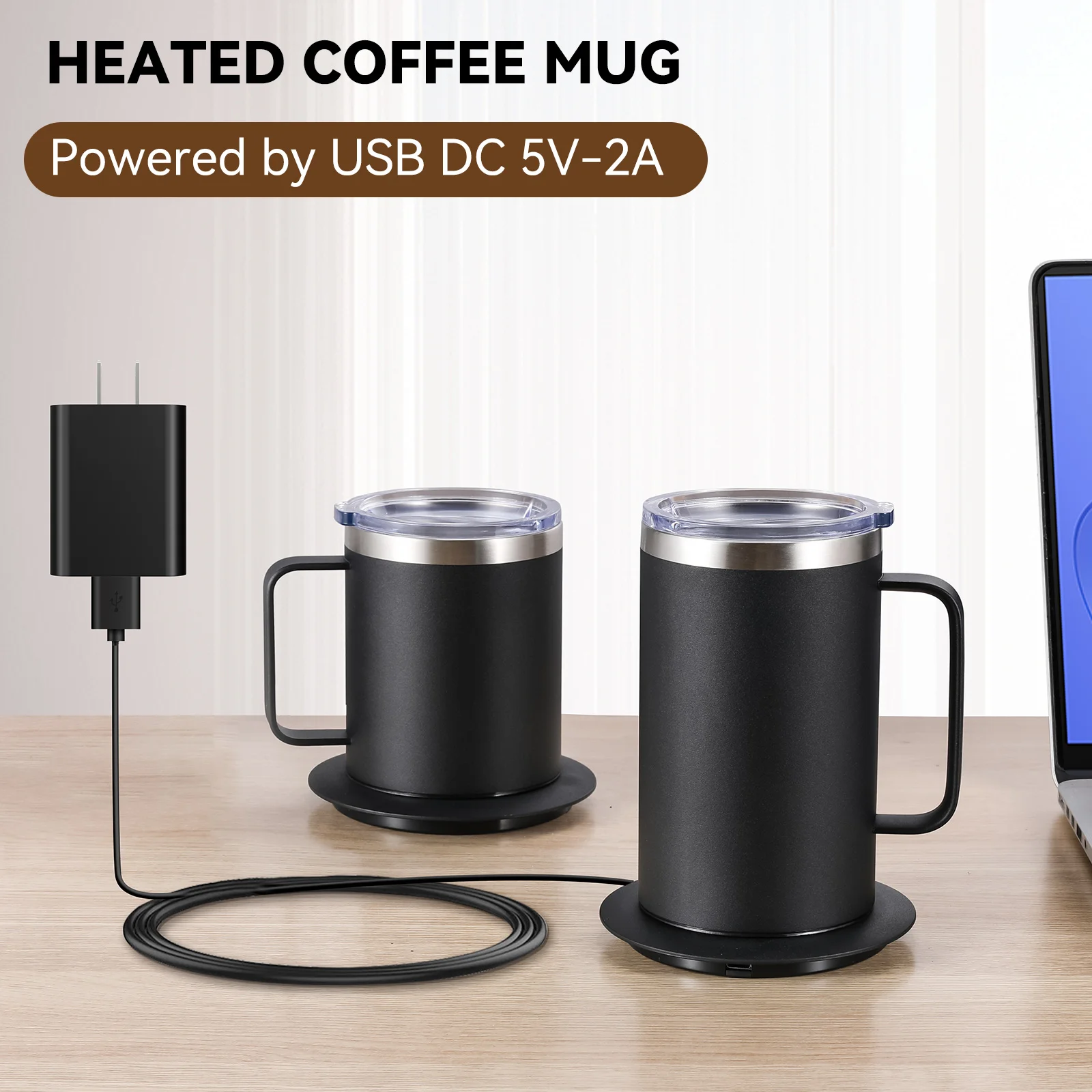 

Self-Heating Coffee Mug Set 12oz 17oz USB Heated Mug Heat 131-149℉ Smart Warming Travel Mug Double Layer Food Grade Cup Warmer