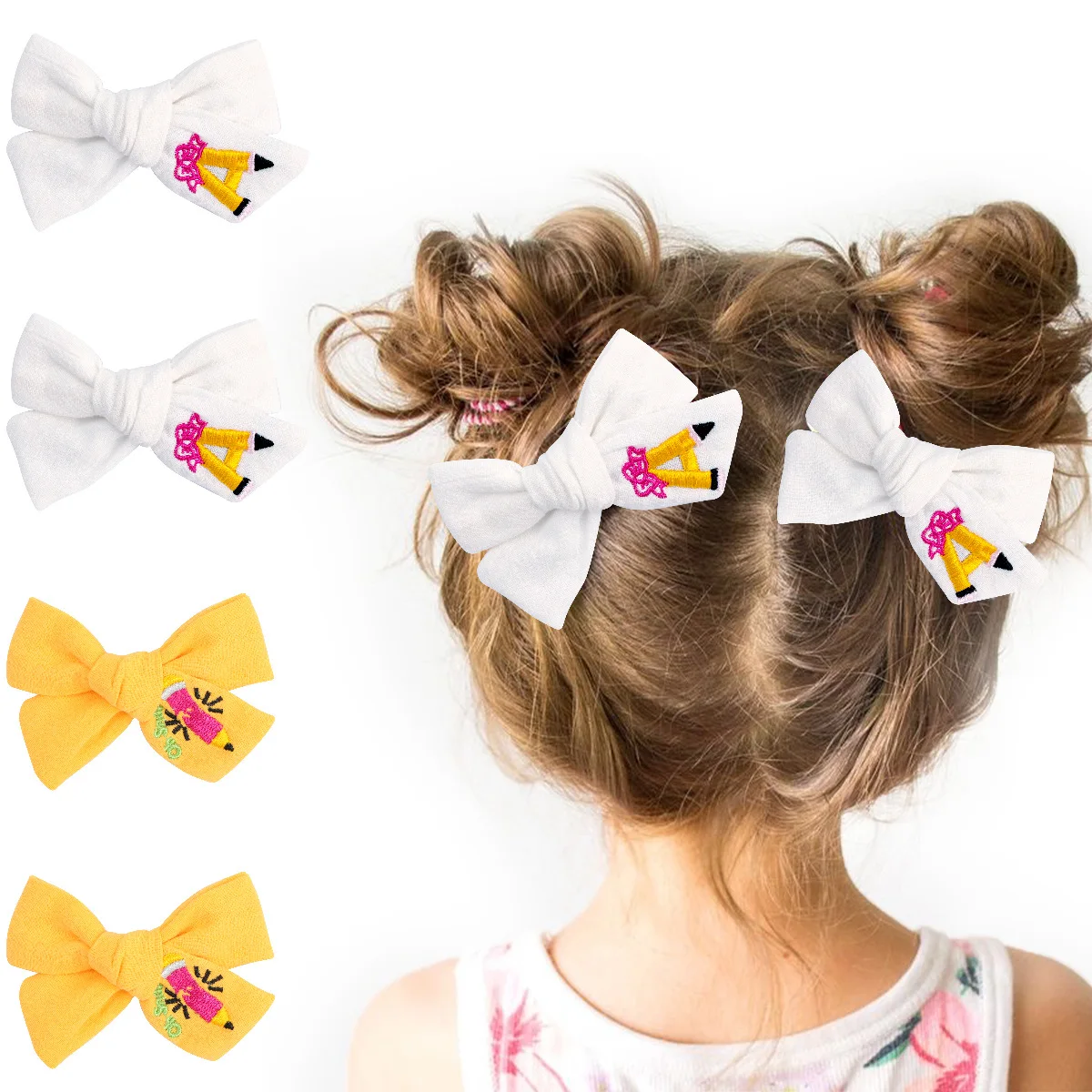 36pcs Cotton Fable Bow Hair Clips for Girls Pencil Pattern Barrettes Hairpins Kids Hair Accessories Back to School Bulk Pack