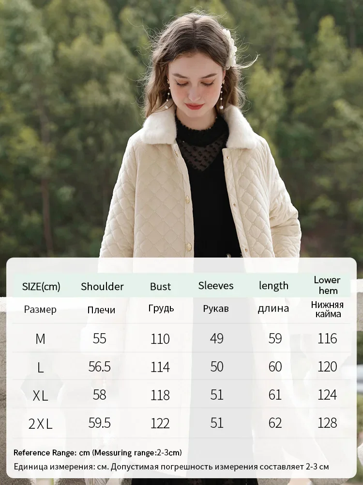 I BELIEVE YOU Hair Collar Diamond Check Women\'s Parkas Jacket Long 2023 New Warm Padded Coat Lady Winter Outerwear 2234155358