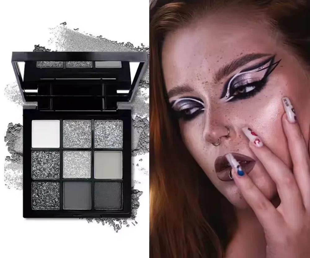 لوحة ظلال عيون سوداء فاتحة ذات تسعة ألوان، مكياج سموكي، لوحة أسمنتية داكنة سوداء داكنة عبر الحدود #6