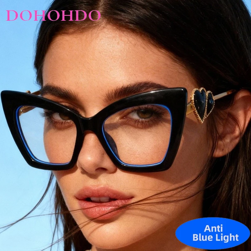 

Retro Luxury Cat Eye Metal Legs Anti-Blue Light Glasses Women Men Fashion Big Frame Computer Play Games Optical Eyewear Female