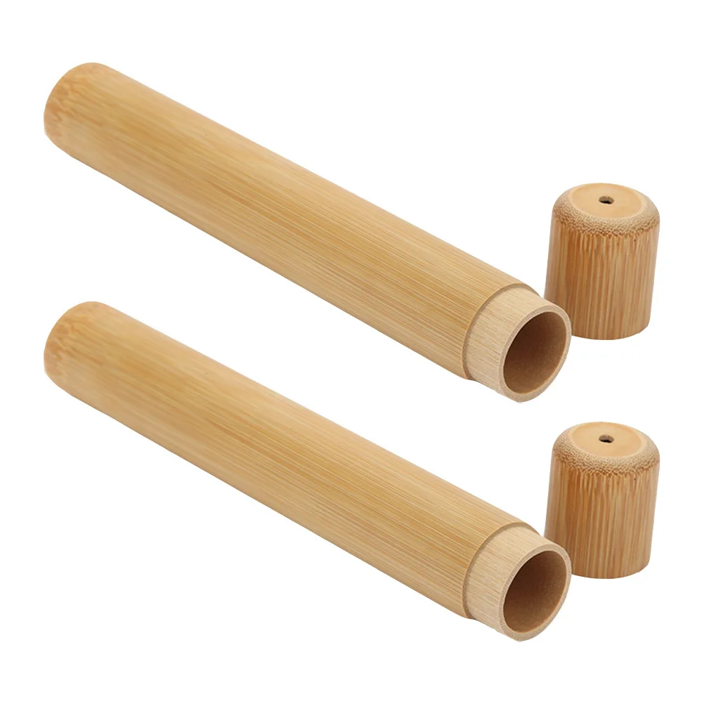 

2 Pcs Packing Boxes Toothbrush Cylinder Bamboo Holder Storage Durable Container Practical Stylish Hotel Bathroom