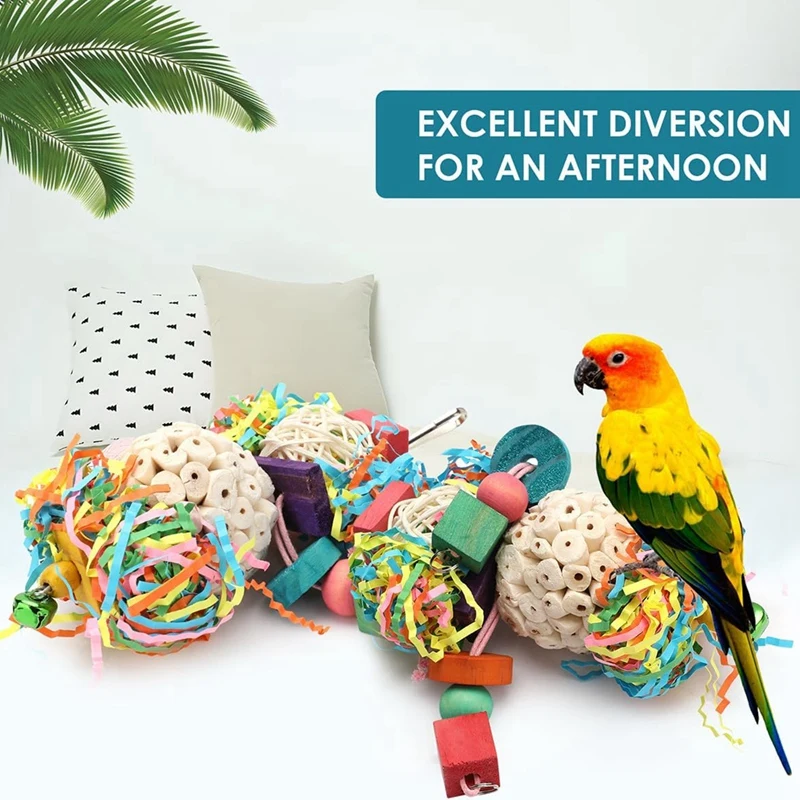 Bird Toys Hanging Natural Soft Sola Ball Beak Chew Shred Forage Toys For Parrots,Cockatiel,Conure 2Pcs