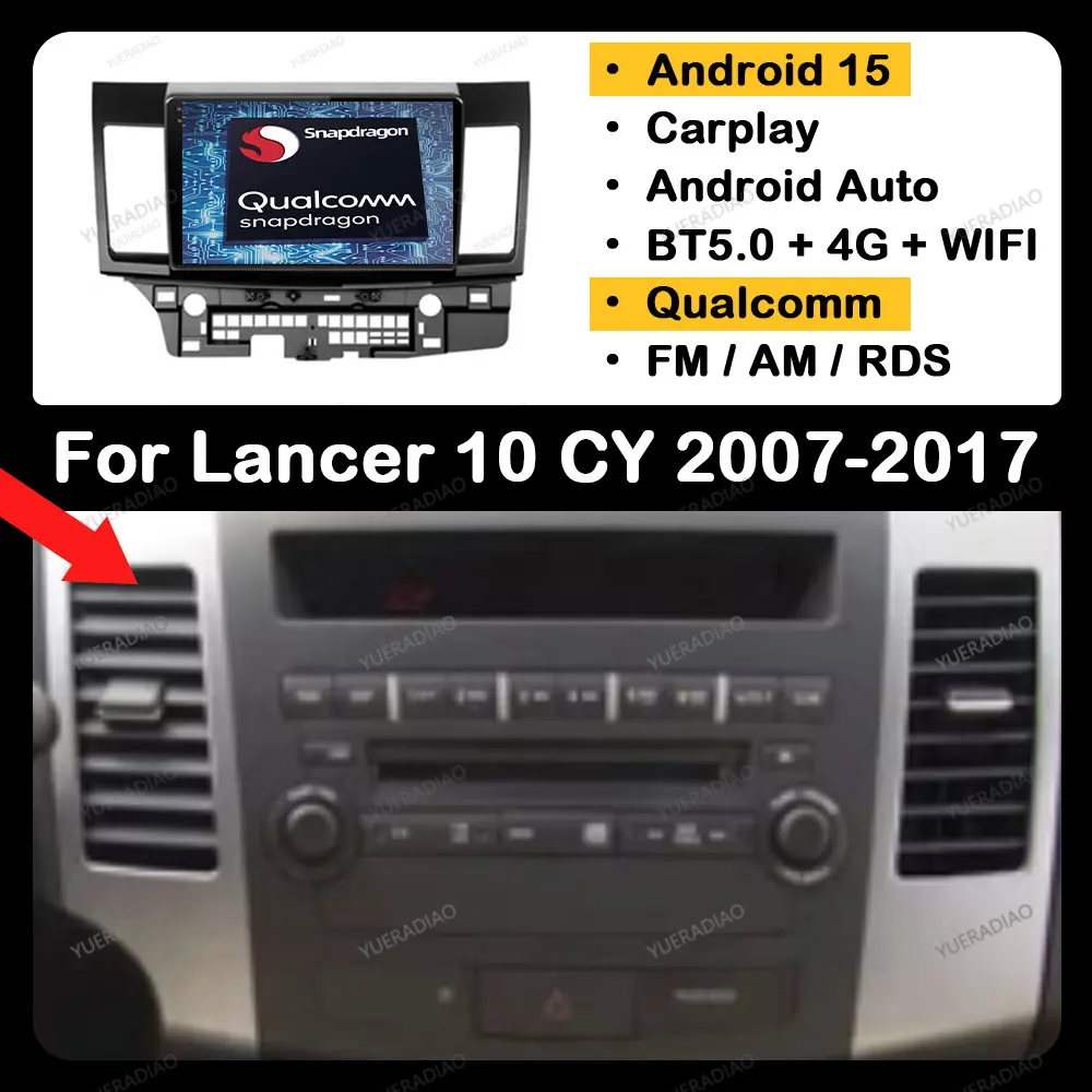 

Android 15 Carplay Auto For Mitsubishi Lancer 10 CY 2007 - 2017 QLED Multimedia Video Player 4G WIFI GPS NAVI Qualcomm Head Unit