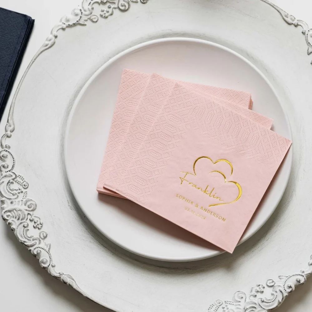 50 pcs Customized Gold and Silver Foil Wedding Napkins,Personalized Wedding Napkin,Personalized Cocktail Napkins,Heart Napkins