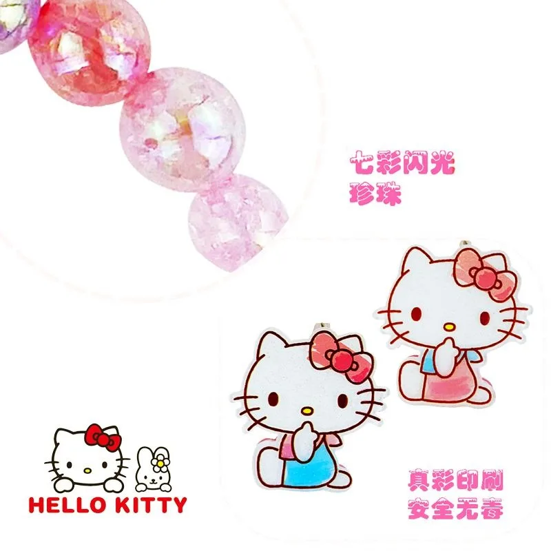 Hello Kitty New Princess Children's Necklace Jewelry Pearl Cartoon Cute Bracelet Quicksand Flash Girl Accessories Gift Kids Toys