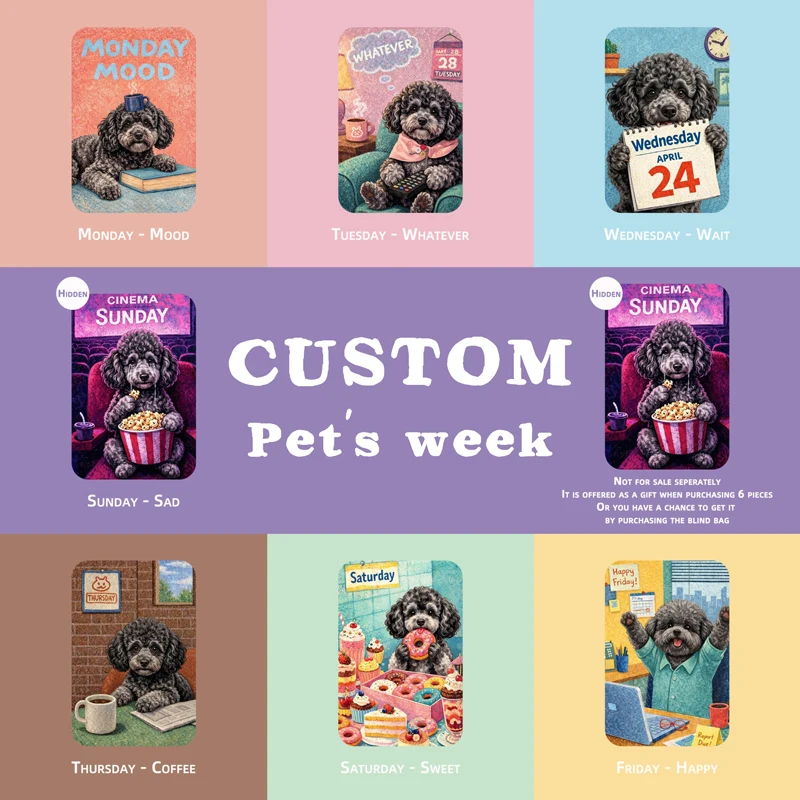 Custom Personalized 7 Days Acrylic Vintage Refrigerator Magnet Set Your Cat Dog Photo Retro Art Design Unique Customized Gift