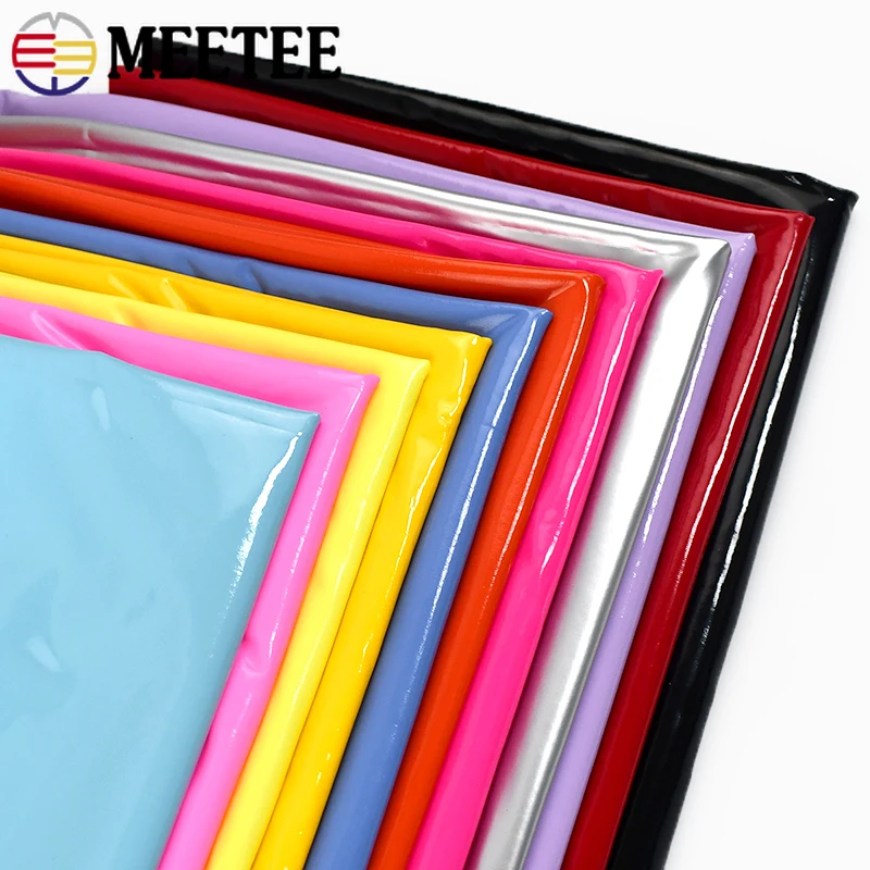 

50*145cm Meetee Shiny Glossy Soft Leather Fabric Elastic Faux PU Fabrics Bag Raincoat Waterproofs Cloth DIY Sewing Accessories