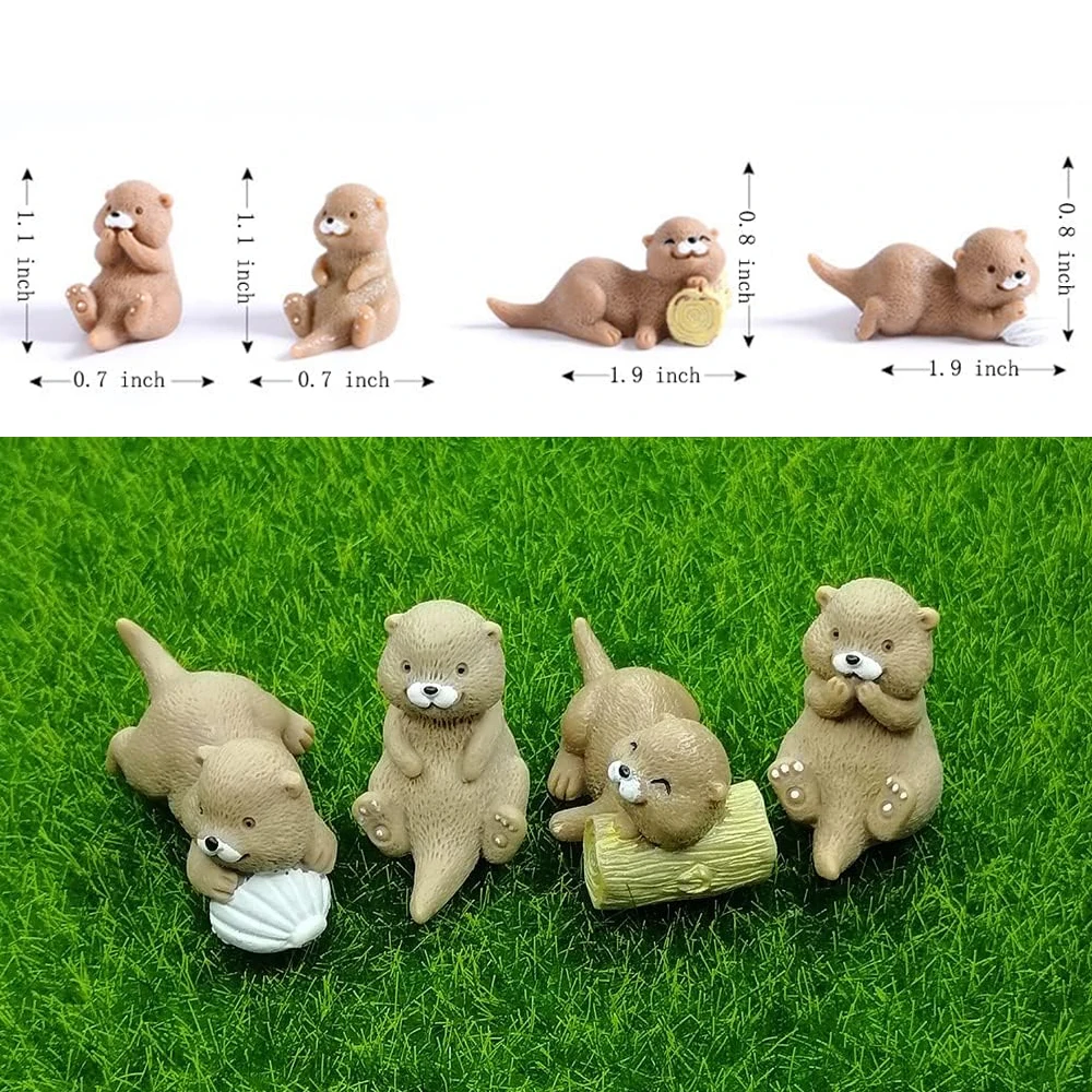4/8pcs Adorable Resin Otters Miniatures, Animal Figurines for Fairy Garden Micro Landscape Home Terrarium DIY Craft Decoration