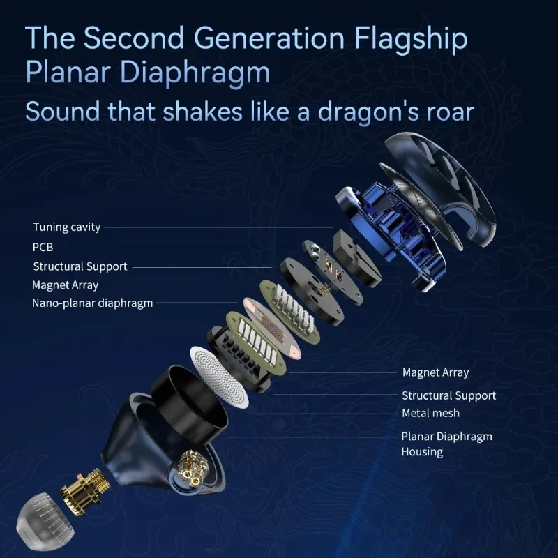 TRN Azure Dragon HIFI سماعة داخل الأذن 14.6 مللي متر محرك مستو جودة صوت عالية مع قابس 2.5/3.5/4.4 مللي متر 2Pin-S كابل قابل للفصل